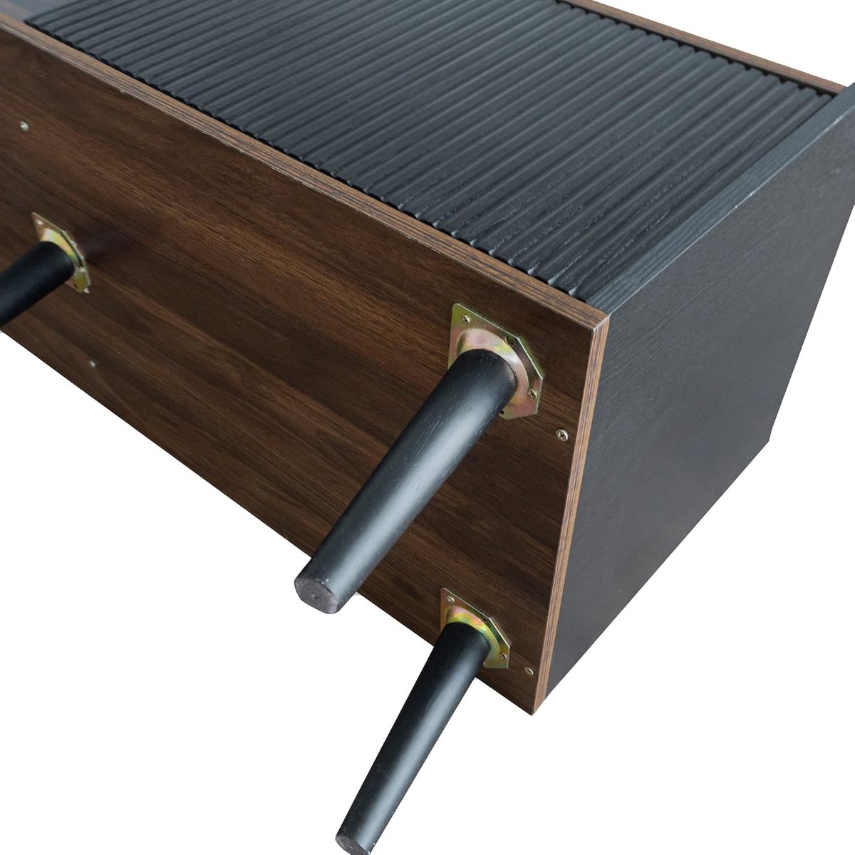 Elysian Modern TV-Dressoir met Gestreepte Schuifdeuren & Metalen Accenten (Zwart/Hout, 160cm)
