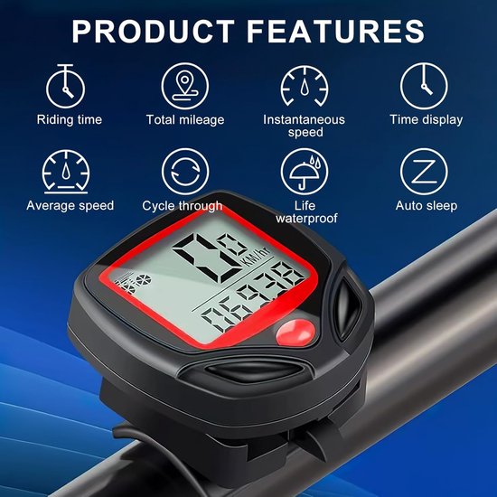 Draadloze fietssnelheidsmeter, LCD-scherm, snelheidssensor, zwart van Merkloos — afbeelding 5