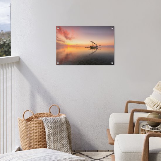 Tuinposter 60x40 cm - Tuindecoratie Afbeelding van een zonsondergang in Bali - Poster voor in de tuin - Buiten decoratie - Schutting tuinschilderij - Tuindoek muurdecoratie - Wanddecoratie balkondoek