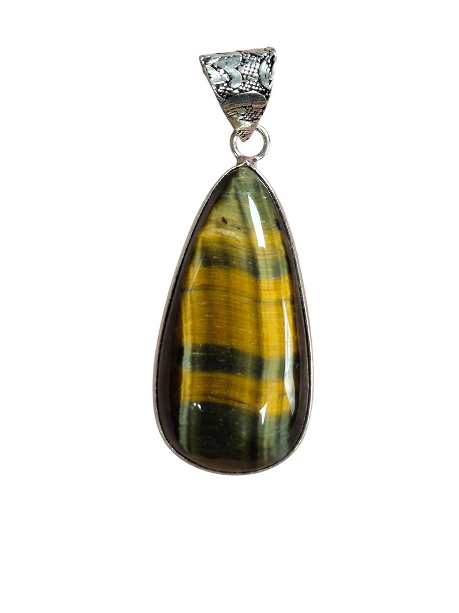 Tijgeroog-Valkenoog edelsteen hanger ingezet in 925 Sterling zilver