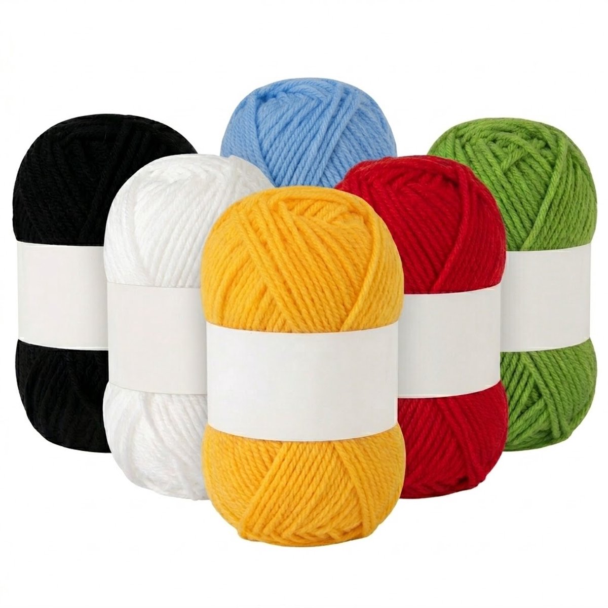 Wit rood geel groen lichtblauw zwart garen set 6 delig katoen acryl breigaren haakgaren meerkleurig handwerk garen voor haken breien en DIY projecten geschikt voor sjaals tassen poppen en decoraties