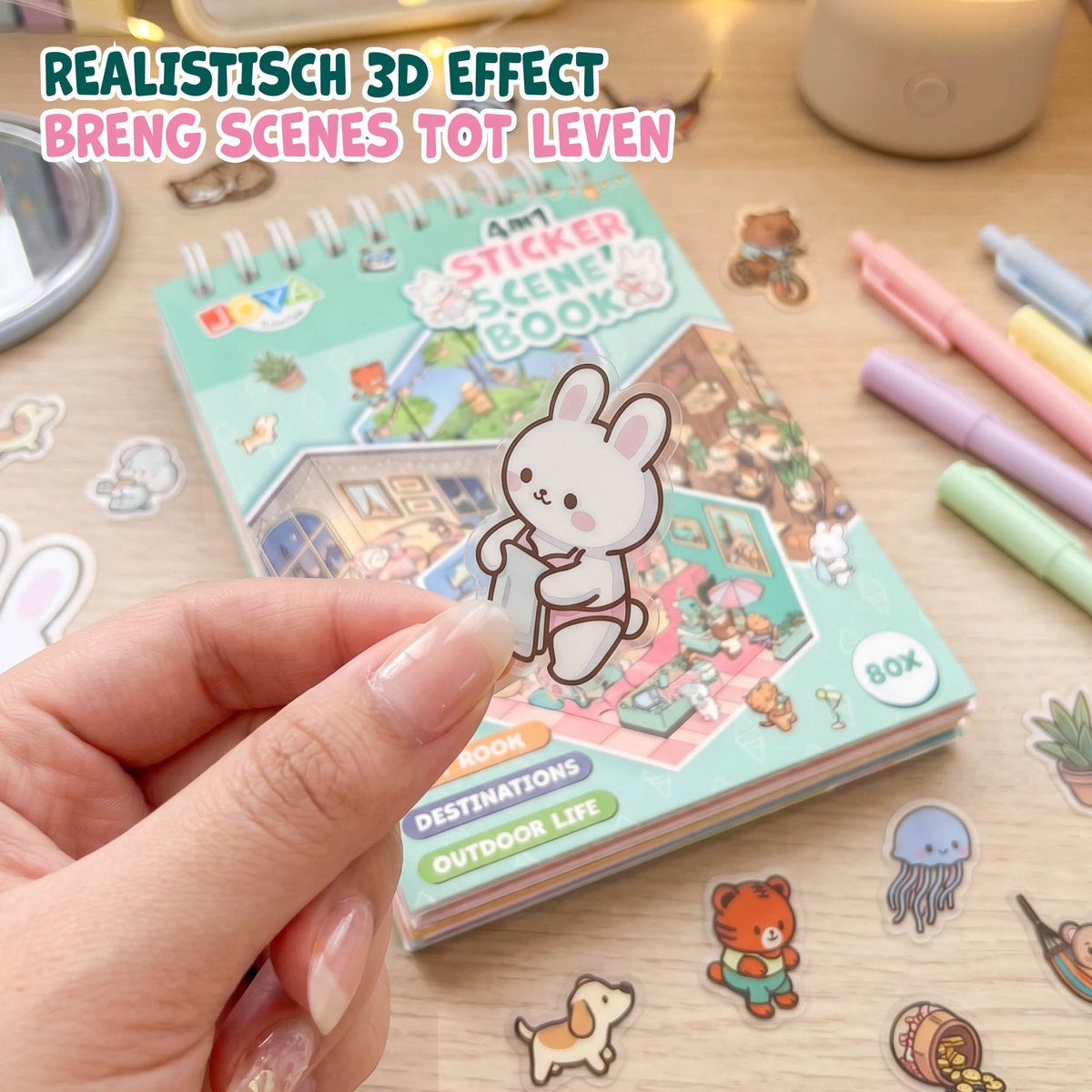 Joya Creative Stickerboek Scene 3D - 4in1 Sticker Scene Book - Stickerboek Volwassenen en Kinderen - 80 Scenes - Hardcover met Ringband — afbeelding 14