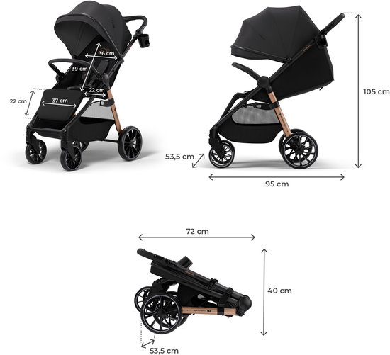 Kinderkraft GRANDE 2 Buggy - tot 22 kg verstelbare duwbeugel 3 standen ruime zitting - Zwart van Merkloos — afbeelding 2
