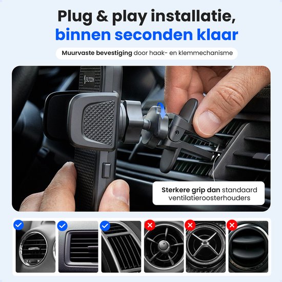 Siltcon® Telefoonhouder Auto Ventilatie - Telefoonhouders Auto - GSM Houder Auto - Auto Accessories - Verstelbaar en 360° Draaibaar - Universeel voor alle Telefoons