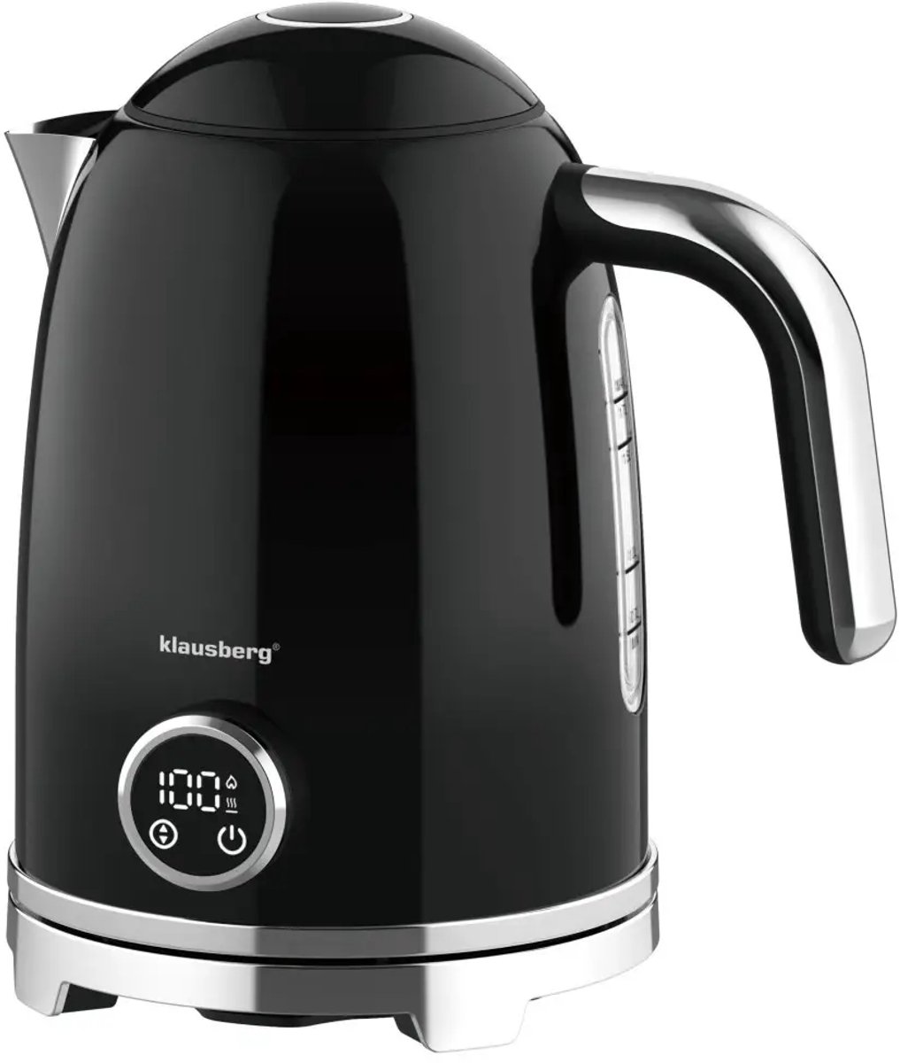 Klausberg - Waterkoker - Elektrische Waterkoker - Waterkoker - Thee Waterkoker met Thermometer - Warmhoudfunctie - RVS - 1.7L - 2200W - Zwart
