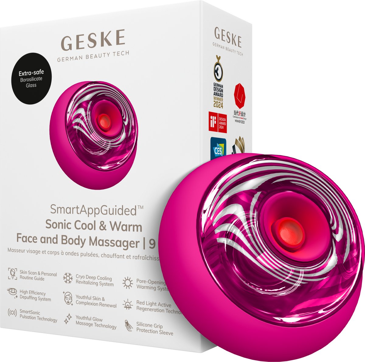 GESKE SmartAppGuided™ Sonic Cool & Warm Face & Body Massager | 9 in 1 | Massageapparaat | Gezicht & Lichaam | Batterijloos koelen en warmen | Verstevigt en ontspant | Met SmartSonic-pulsatie