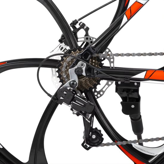Mountainbike 66 cm - Voor Heren en Dames - 21 Versnellingen - Dubbele Mechanische Schijfremmen - Aluminium Frame met Spatborden - Zwart van Merkloos — afbeelding 5