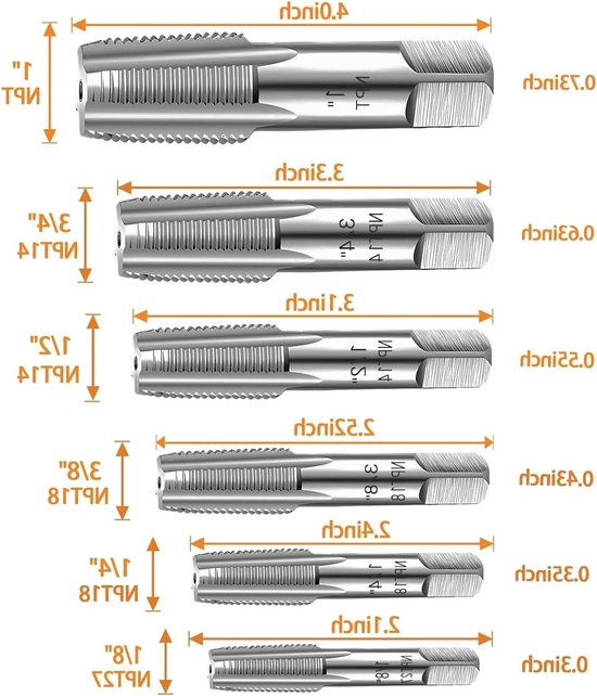 Set van 6 NPT Draadkappen voor PVC Buizen - Carbon Staal, Geschikt voor 1/8" tot 1" Buizen, Handgereedschap en Accessoires voor Loodgieterswerk — afbeelding 3