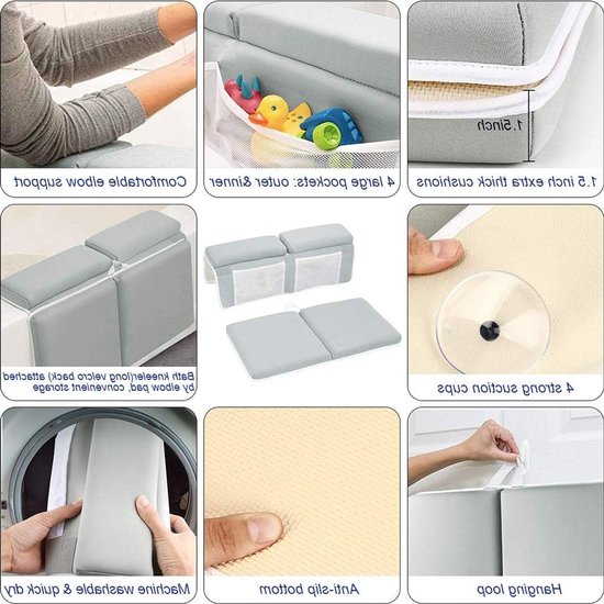 Badje Knieler Pad - Elleboogsteun Set - Babybadje Comfort - Met Speelgoed Organizer - 15 Inch Dik - Lichtgrijs — afbeelding 2