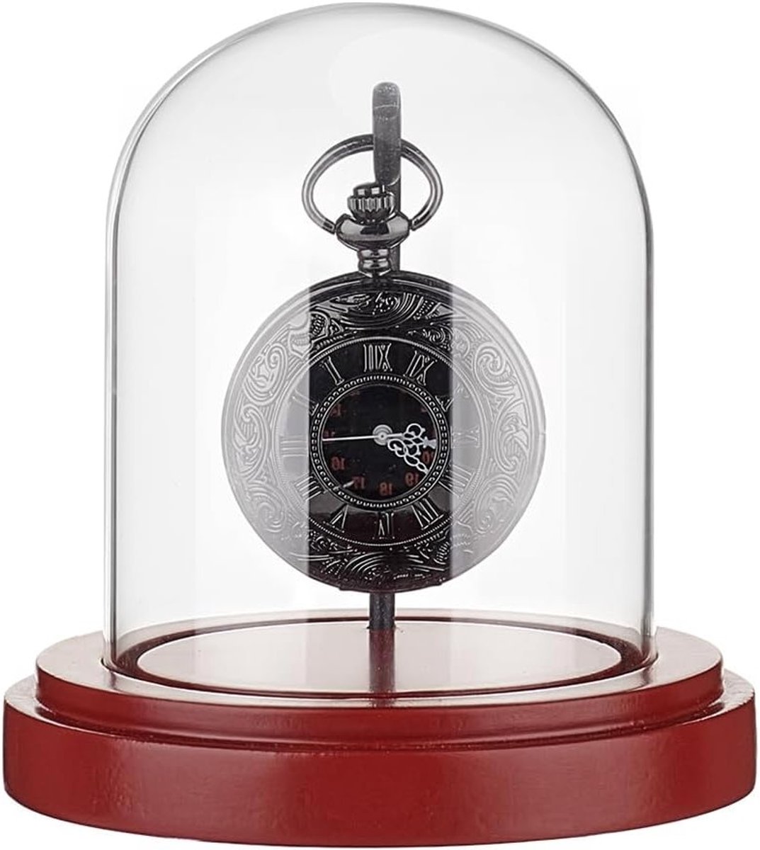 3.1 x 4 inch Horloge Glas Display Koepel met Metalen Haak en Houten Voet voor Pocket Watches en Medailles - Perfect voor Collectie en Decoratie