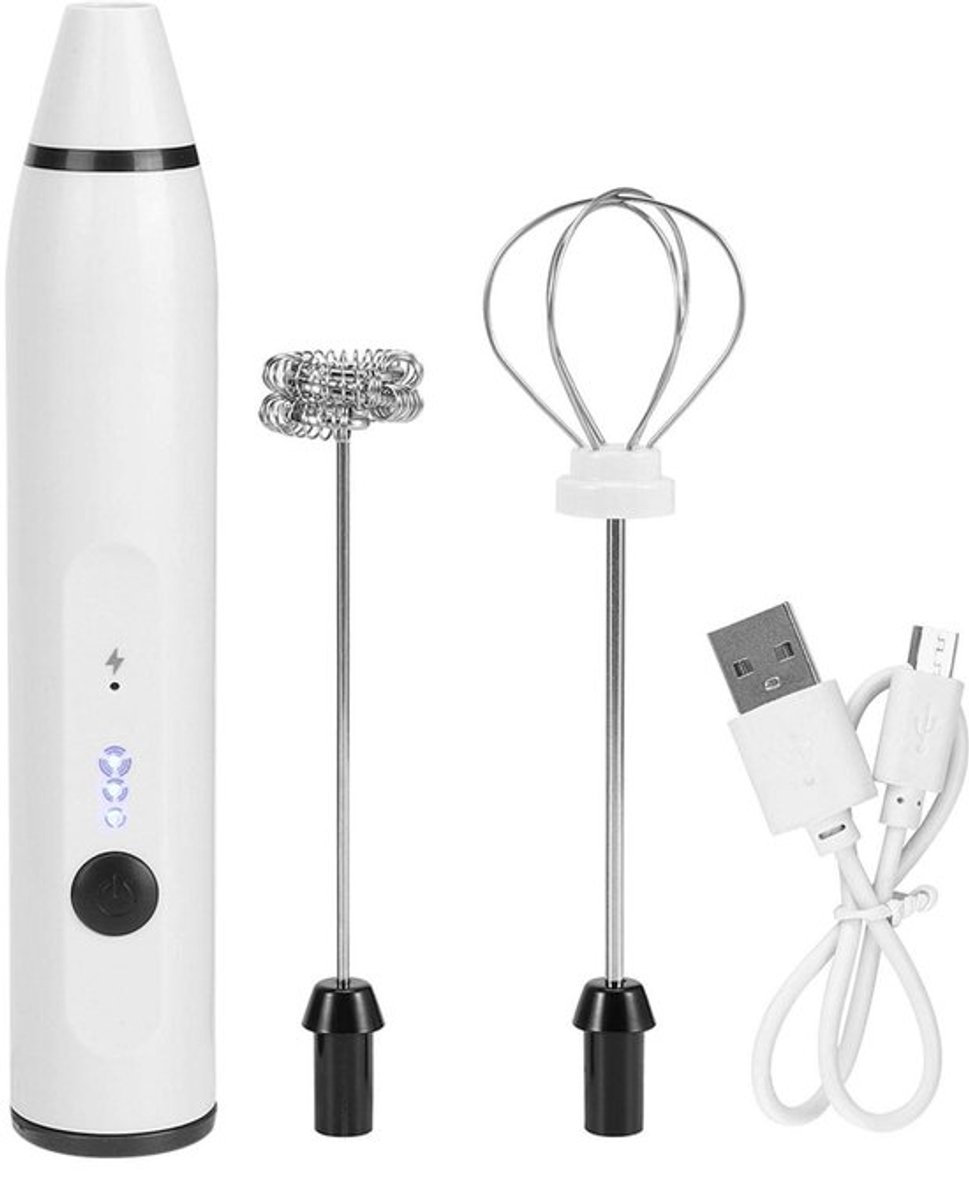 Kleine elektrische garde, USB oplaadbare mini-melkschuimer, handmelkschuimer en mixer voor koffie, latte en warme chocolademelk (wit)