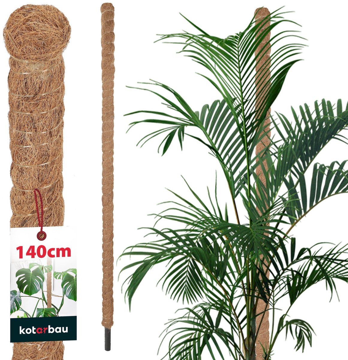 KOTARBAU® Kokosstok, Plantenstok, ⌀ 3,2 x 140 cm, Kokosstaaf, Klimhulp Monstera, Bruin, Kokosvezel, Klimhulp, Plantenstaaf, Kokosstok voor Monstera, Kokosstaaf voor Klimplanten