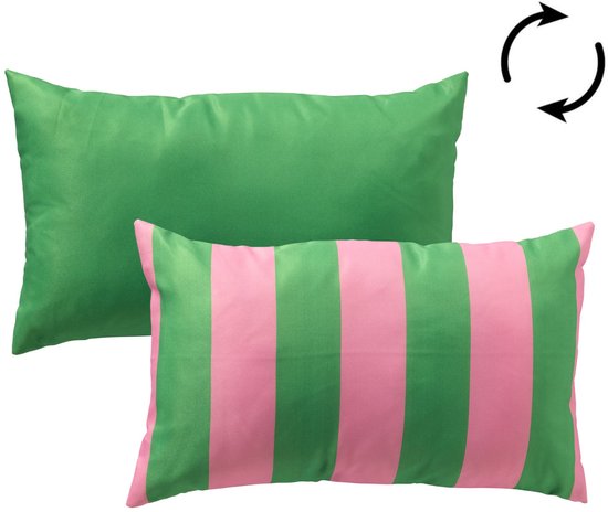 Groene en roze gestreepte kussensloop, 30x50 cm.