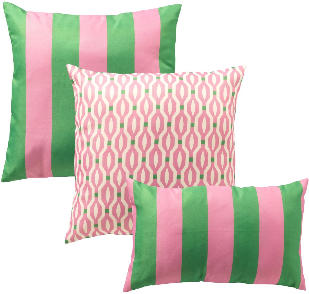 KUSSENSET - 3-delig - Rocket - 45x45 cm, 30x50 cm - inclusief binnenkussens - roze, groen