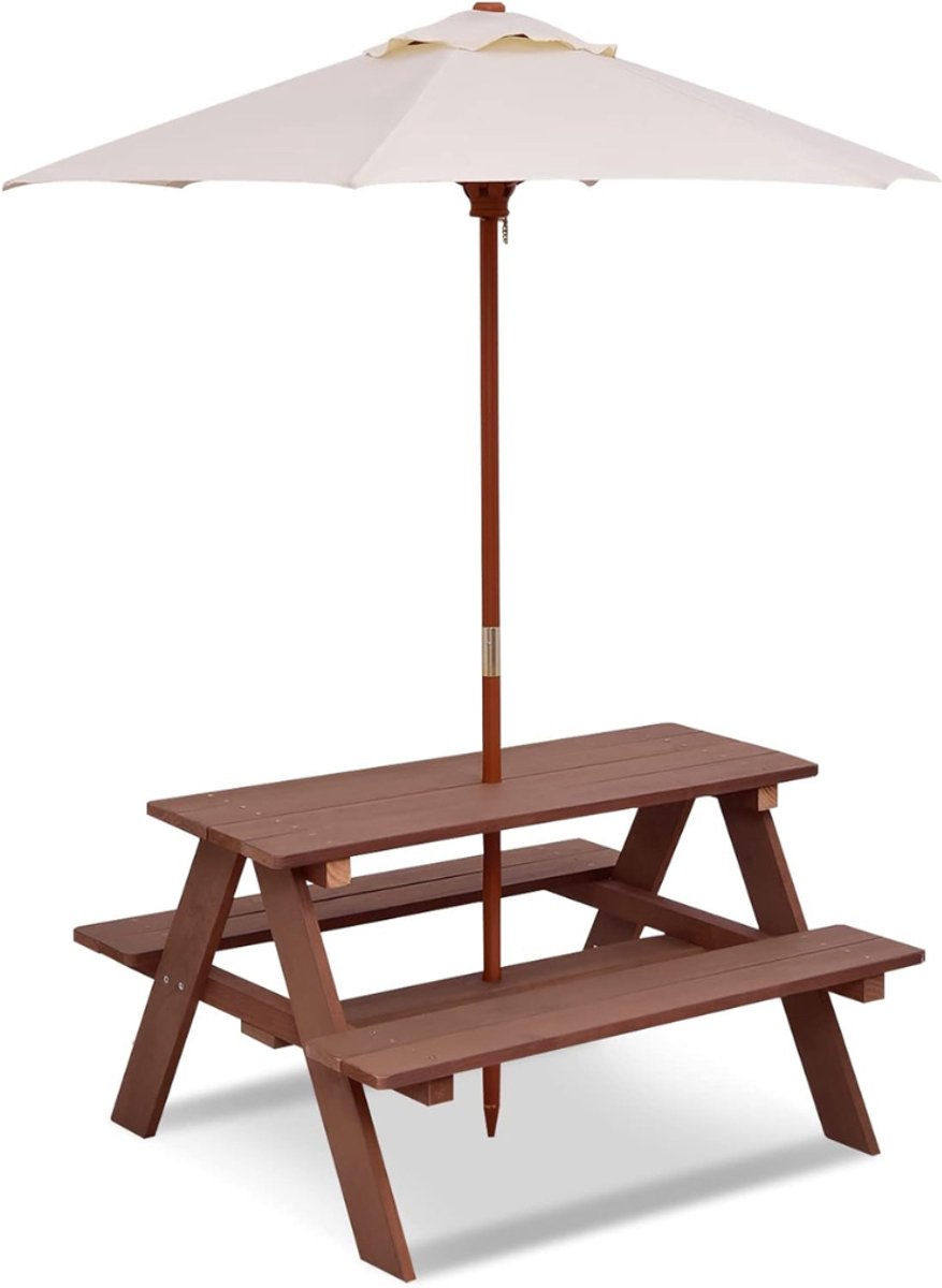 Verte Kinder Picknicktafel - Kinderzitje met Parasol - Kindersets van Grenenhout - Picknicktafel - Tuinsets - Tuinmeubelen - Tuinmeubelen