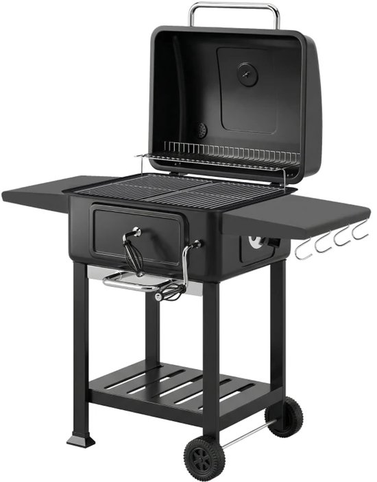 Premie Houtskool Barbecue - Smoker Barbecue - Barbecuegrill - Grillwagen - Houtskoolgrill - Houtskoolgrill met Deksel, Thermometer, Handvat & Bijzettafel - BBQ voor buiten, tuin - Zwart van Merkloos — afbeelding 3