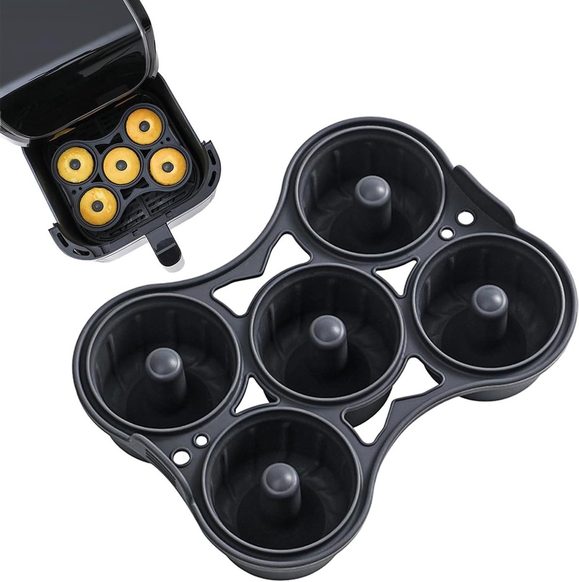 Donut Vormen - Bakvormen Set - Zelf Bakken - Flexibel Siliconen - 21 x 16 x 6 cm - Zwart