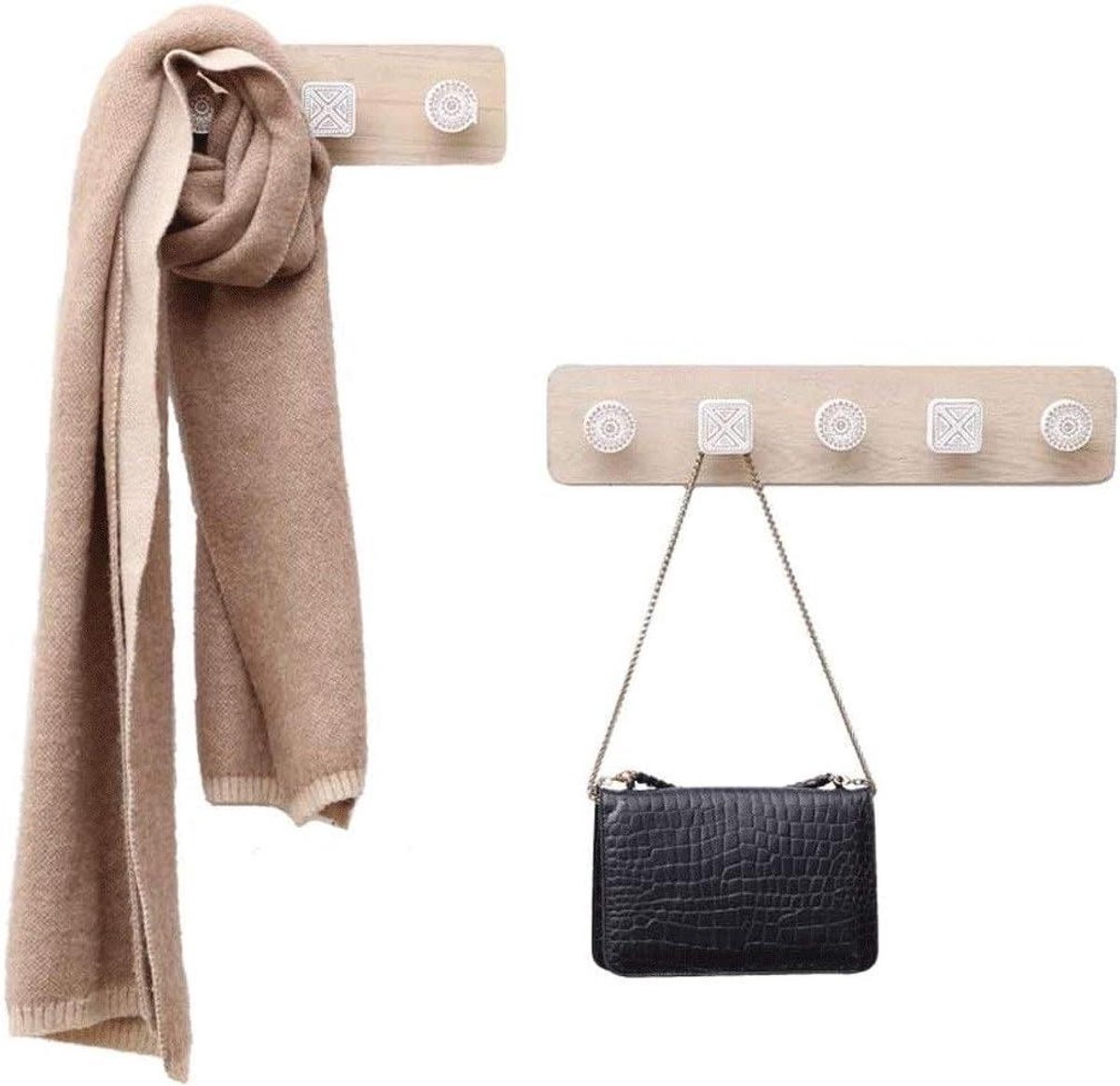 Wandkapstok Set - Houten Jashaken - Organiseren van Kleding - Sterke Lijmbevestiging - 30c