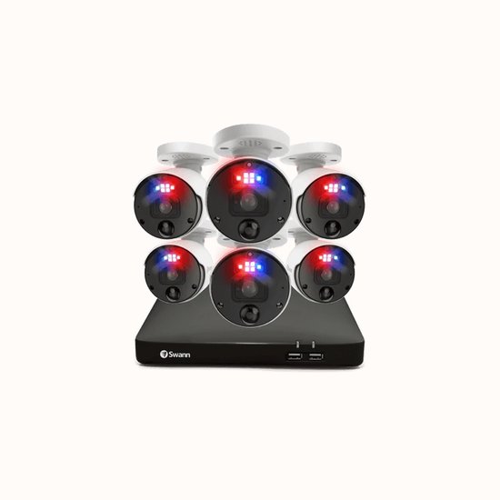 Swann 8 Channel 4K Master Series NVR - Beveiligingscamera's - 6 Camera's - cctv camerasysteem - 2 TB HDD - IP66 weerbestendig - geen abonnementskosten - Kleur Nachtzicht - Actieve Spotlights & Sirene - 4K Ultra HD -