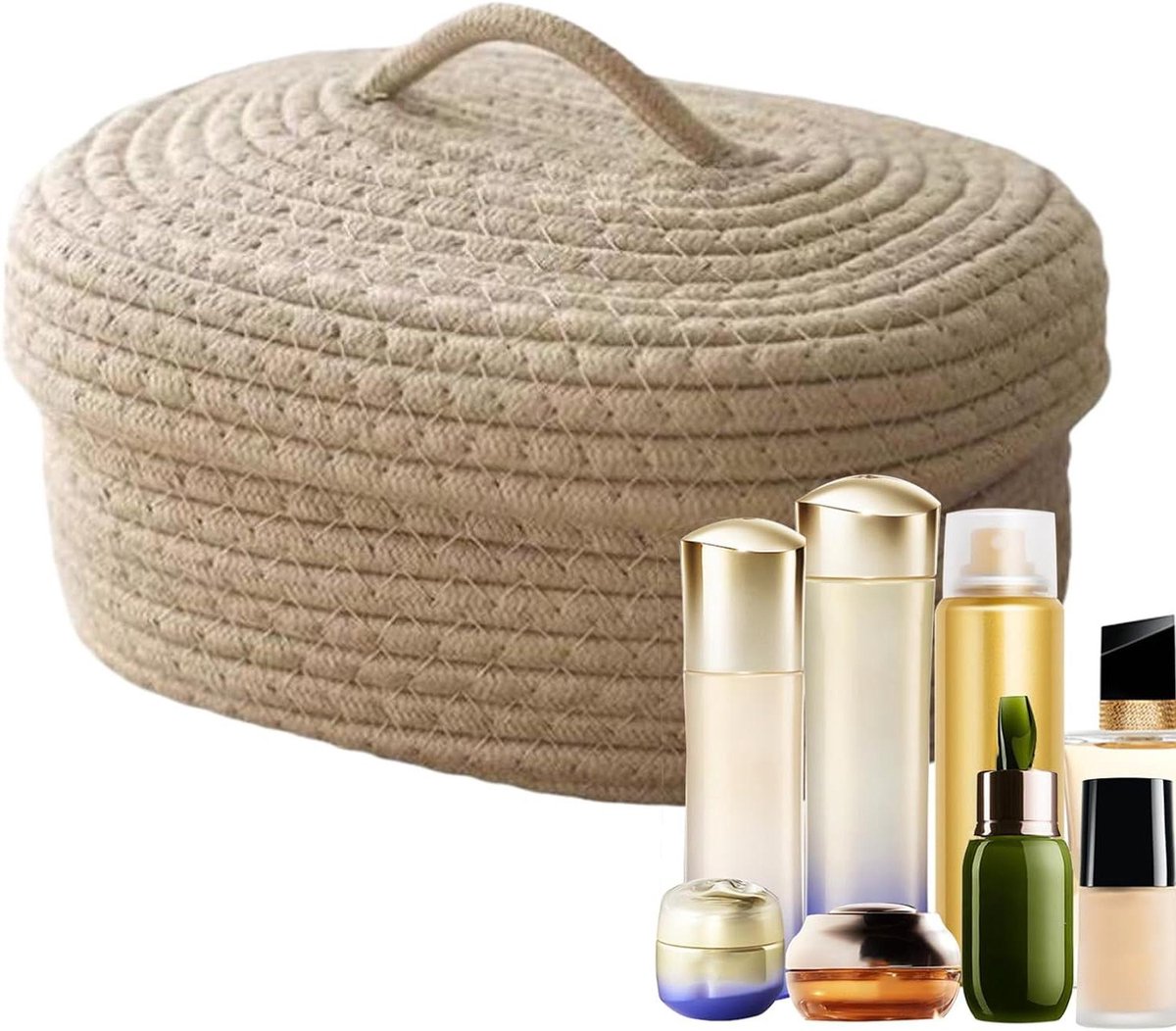 Opbergmand Katoen - Organizer Bak - Huis Organiseren - Met Stofdicht Deksel - 23cm - Kaki