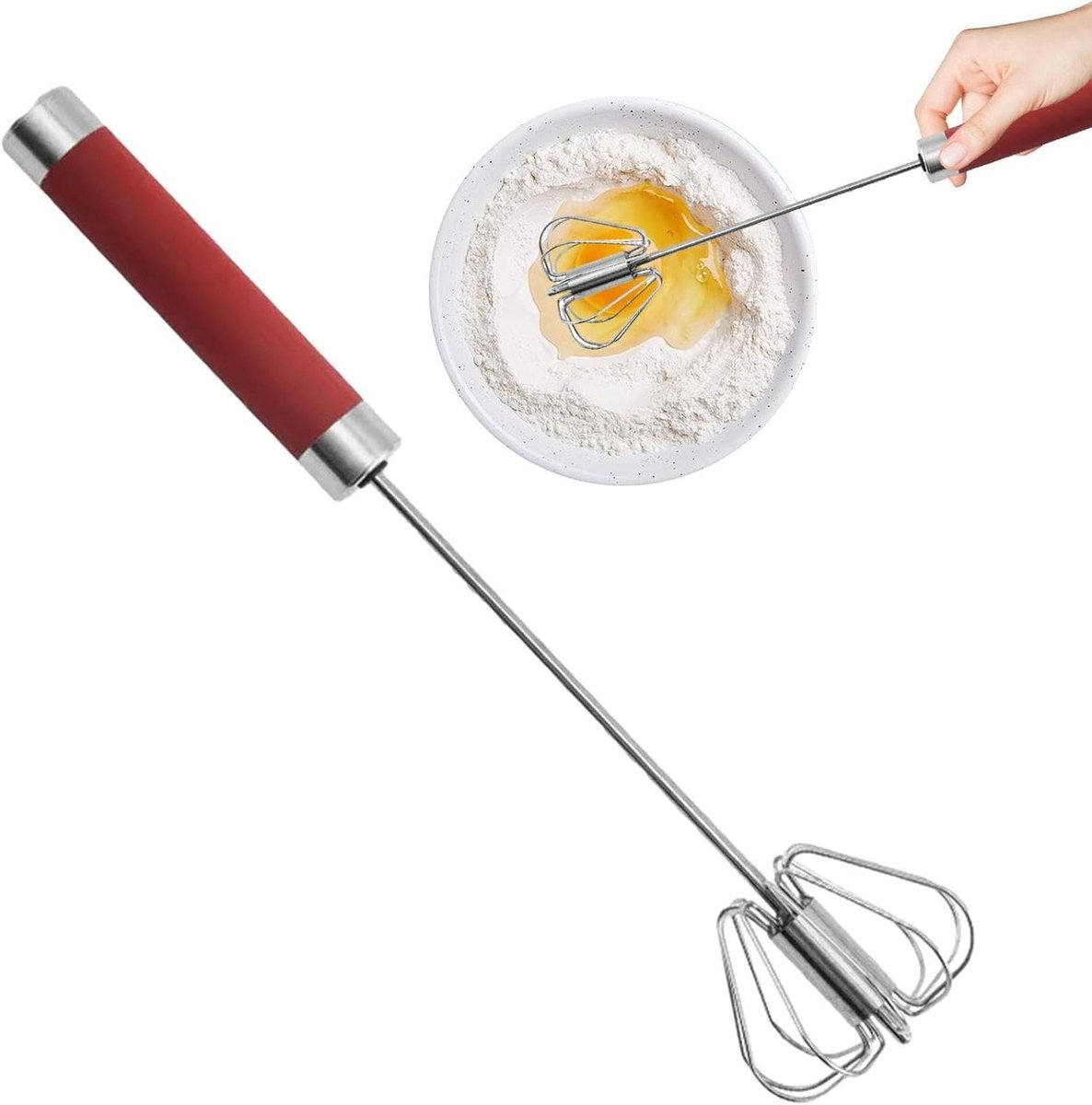 Handmatige Garde - Ei Klopper - Snel Mixen - Semi-Automatisch - 30 cm - Rood