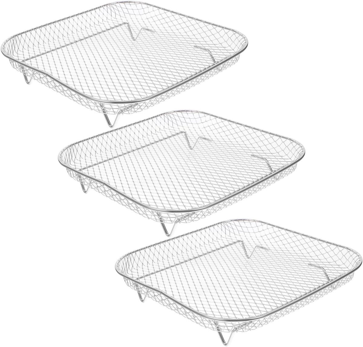 Airfryer Mand Trays - Grill Racks - Veelzijdig Koken - Set van 3 - 20 cm Vierkant - Zilverkleurig