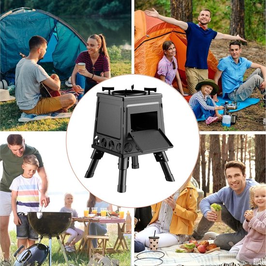 Houtkachel - Draagbare gietijzeren houtkachel - Geschikt voor backpacken, reizen, outdooractiviteiten, koken en kamperen- Klein formaat - Zwart — afbeelding 2