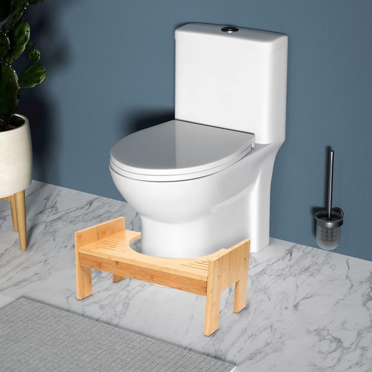 Verstelbare Bamboe Toiletkruk voor Volwassenen, Ondersteuning voor Toiletgebruik, Antislip Ontwerp, Verbeterde Houding en Comfort in de Badkamer