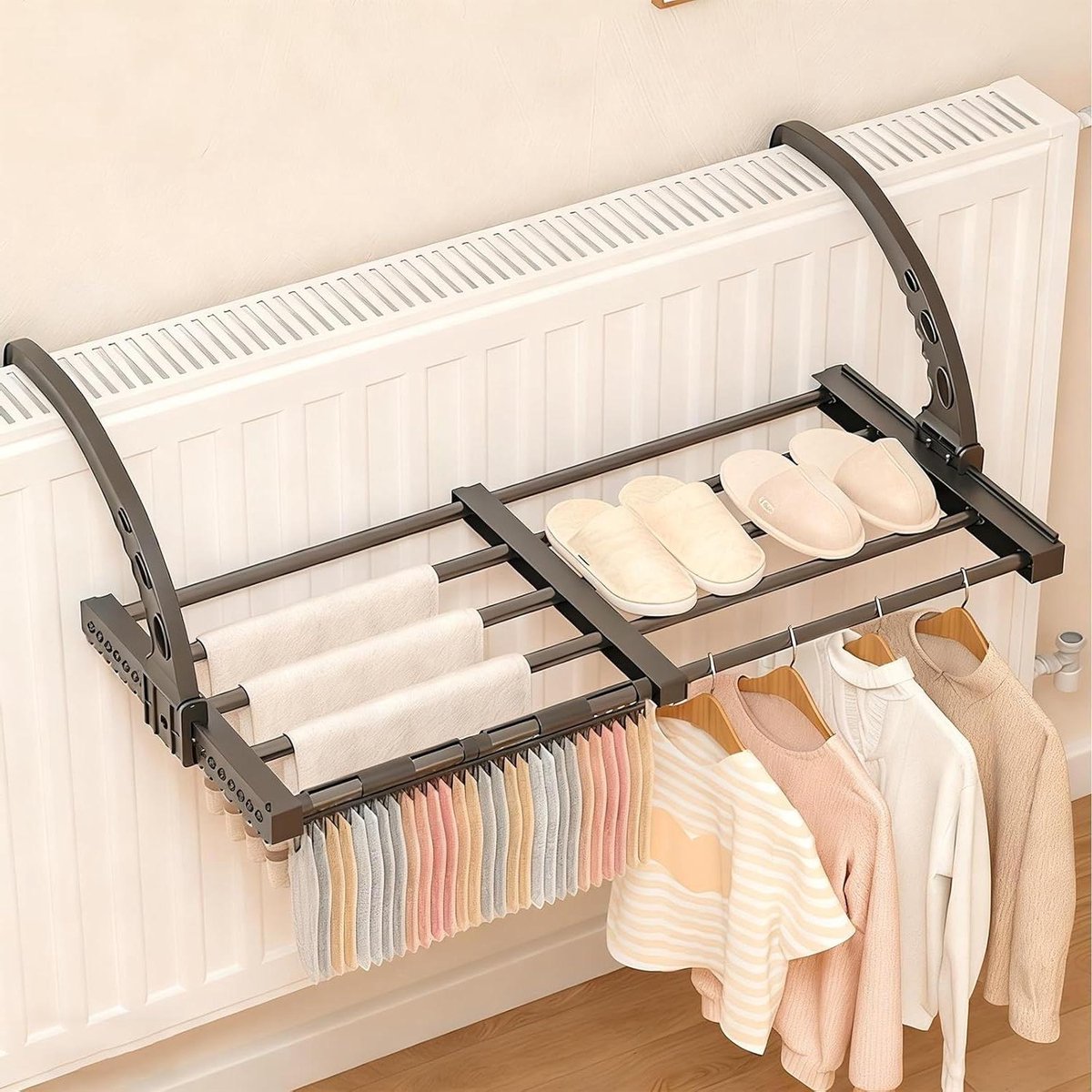 Radiator Droogrek - Uitschuifbaar Rek - Was Drogen - Inclusief Sokkenklem - 50-80 cm - Gri