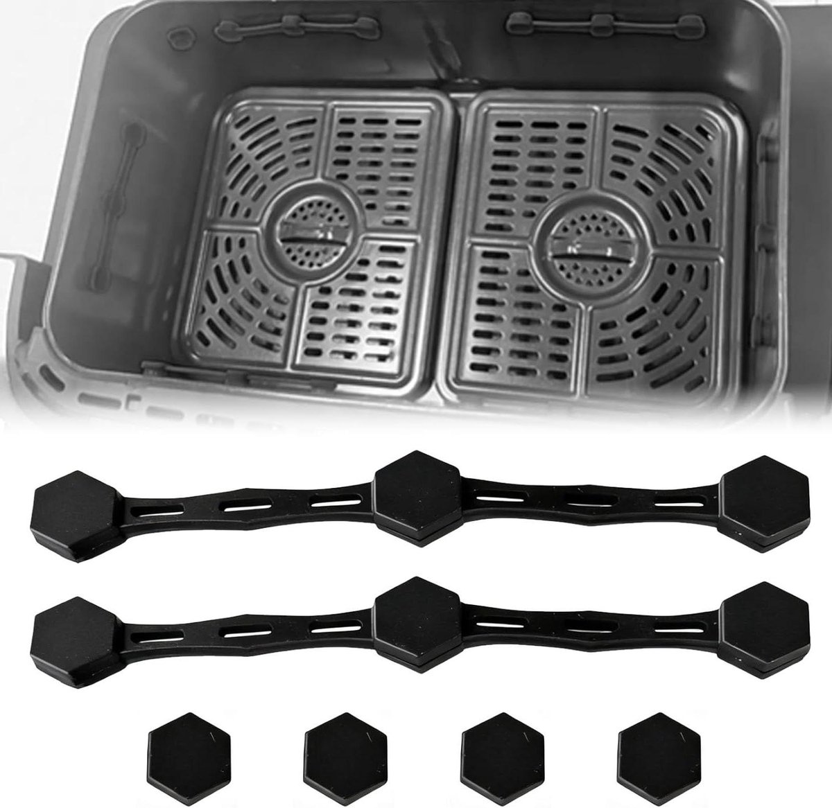 Airfryer Magneten - Bakpapier Clips - Keuken Organisatie - Hittebestendig Siliconen - 2 Maten Set - Zwart