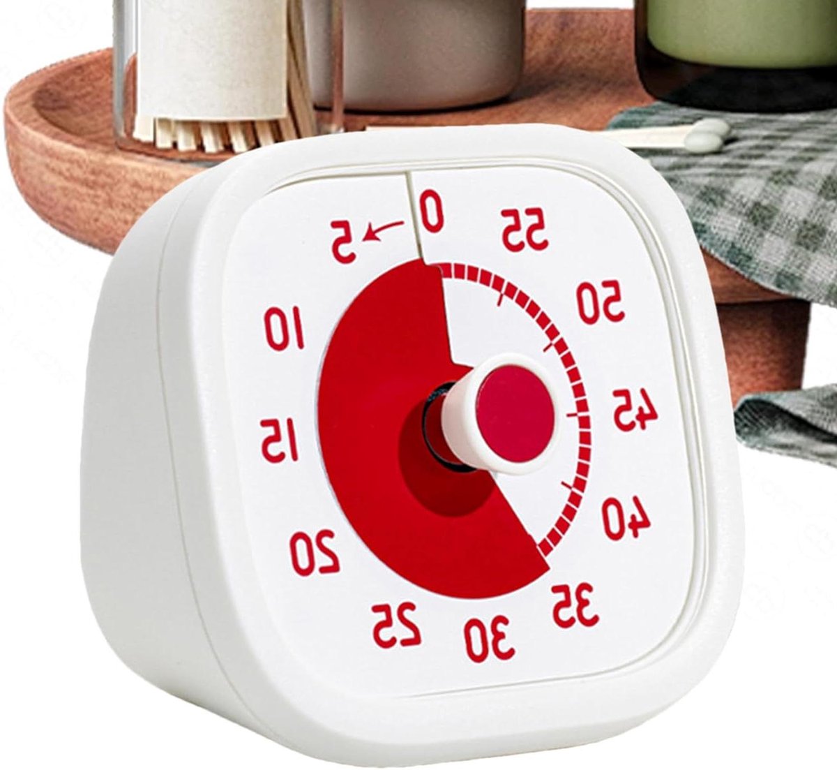 Visuele Timer - Klok Tijd Tool - Gericht Werken - Stil Mechanisme - 10x9.5x5 cm - Wit