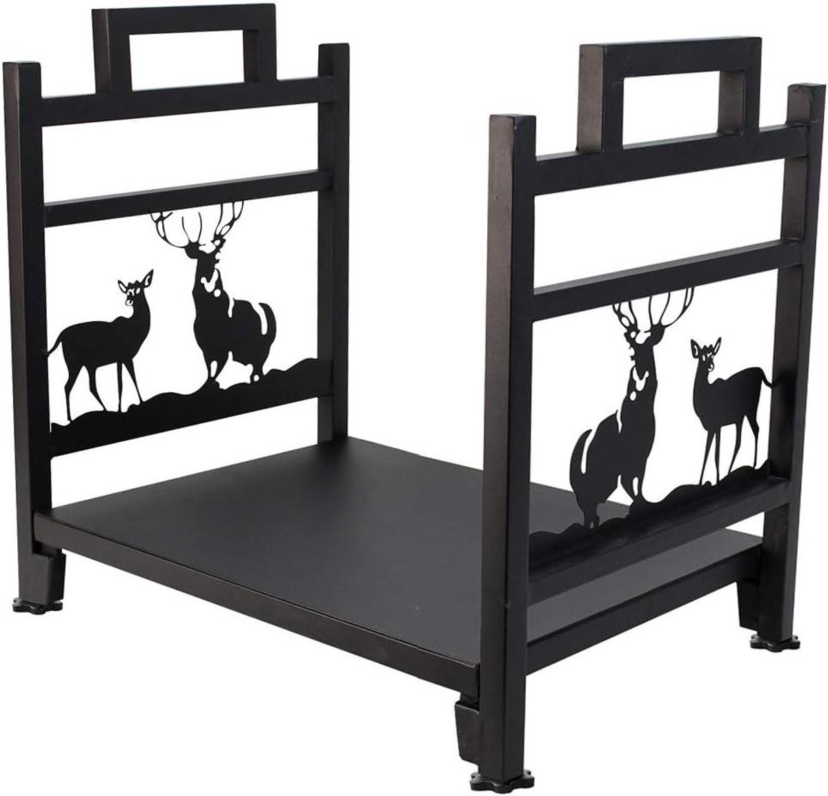 Brandhoutrek Smeedijzer - Houtopslag Houder - Haard Accessoires - Unieke Steekconstructie - 45x33x43 cm - Zwart