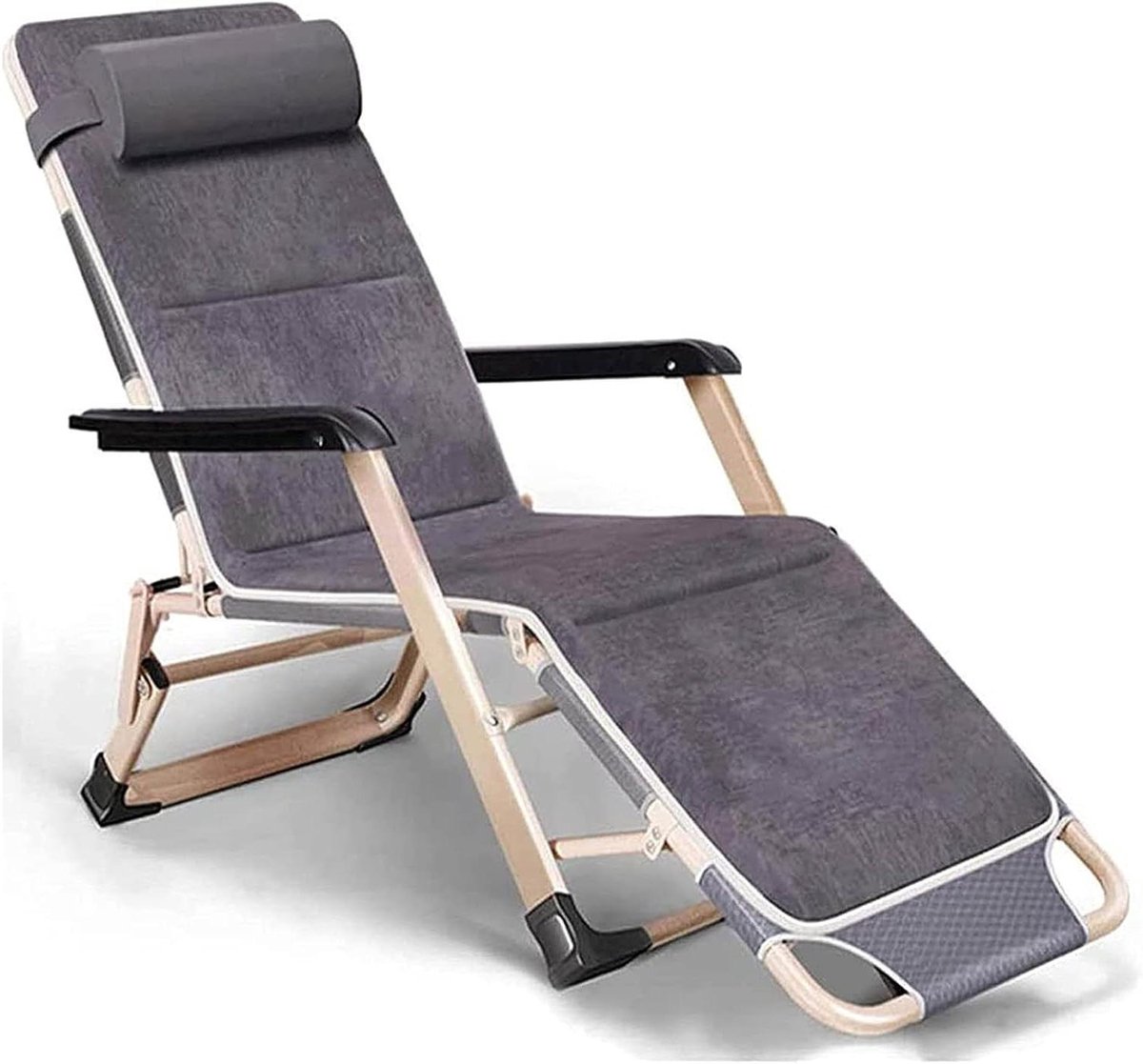 Loungestoel Opvouwbaar - Relaxstoel Tuinstoel - Ontspannen Buiten - Ademende Stof - 180 kg Draagvermogen - Blauw Grijs
