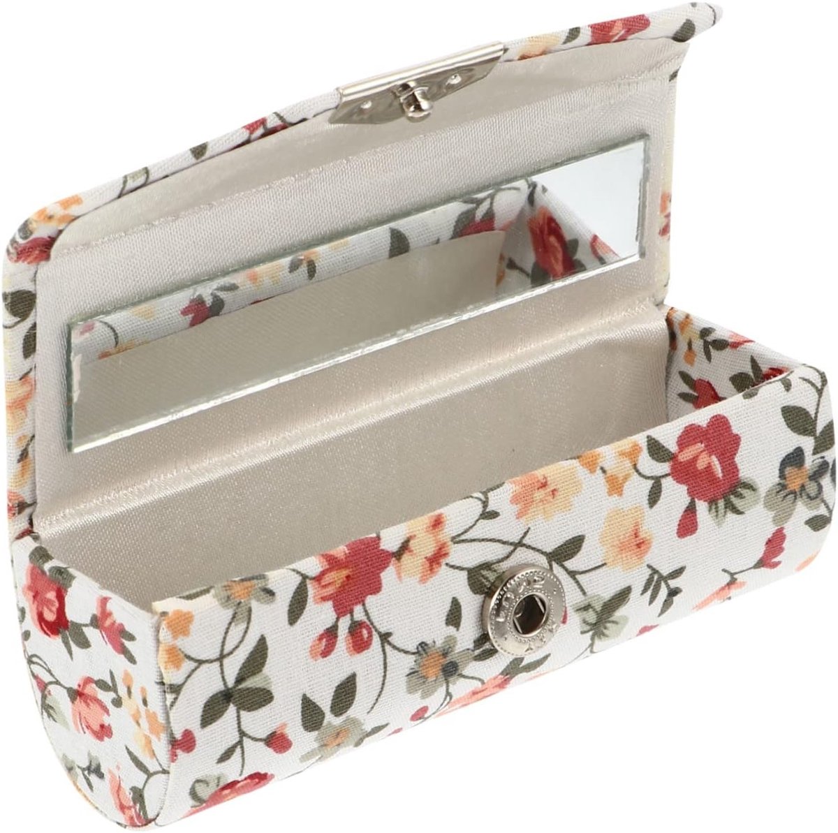 Floral Lippenstift Etui met Spiegeltje - Retro Cosmetica Tas van Leer voor Dames, Handzaam en Stijlvol met Bloemenpatroon