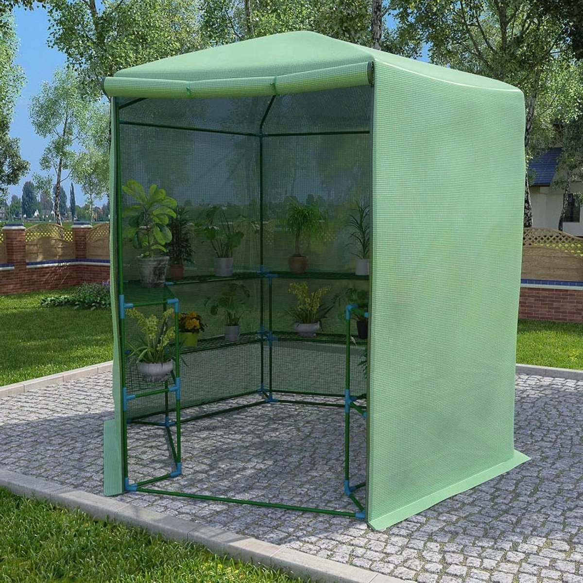Broeikas met planken - Plantenhuis tent - Planten beschermen - Zwaar PE netweefsel - 227 x 223 cm - Groen
