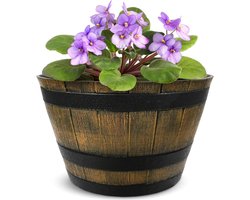 Bloempotten Whiskey Vat - Plantenbakken Decoratief - Planten Buiten - Vintage Houtnerf Design - 381 cm Diameter - New Wood Brown