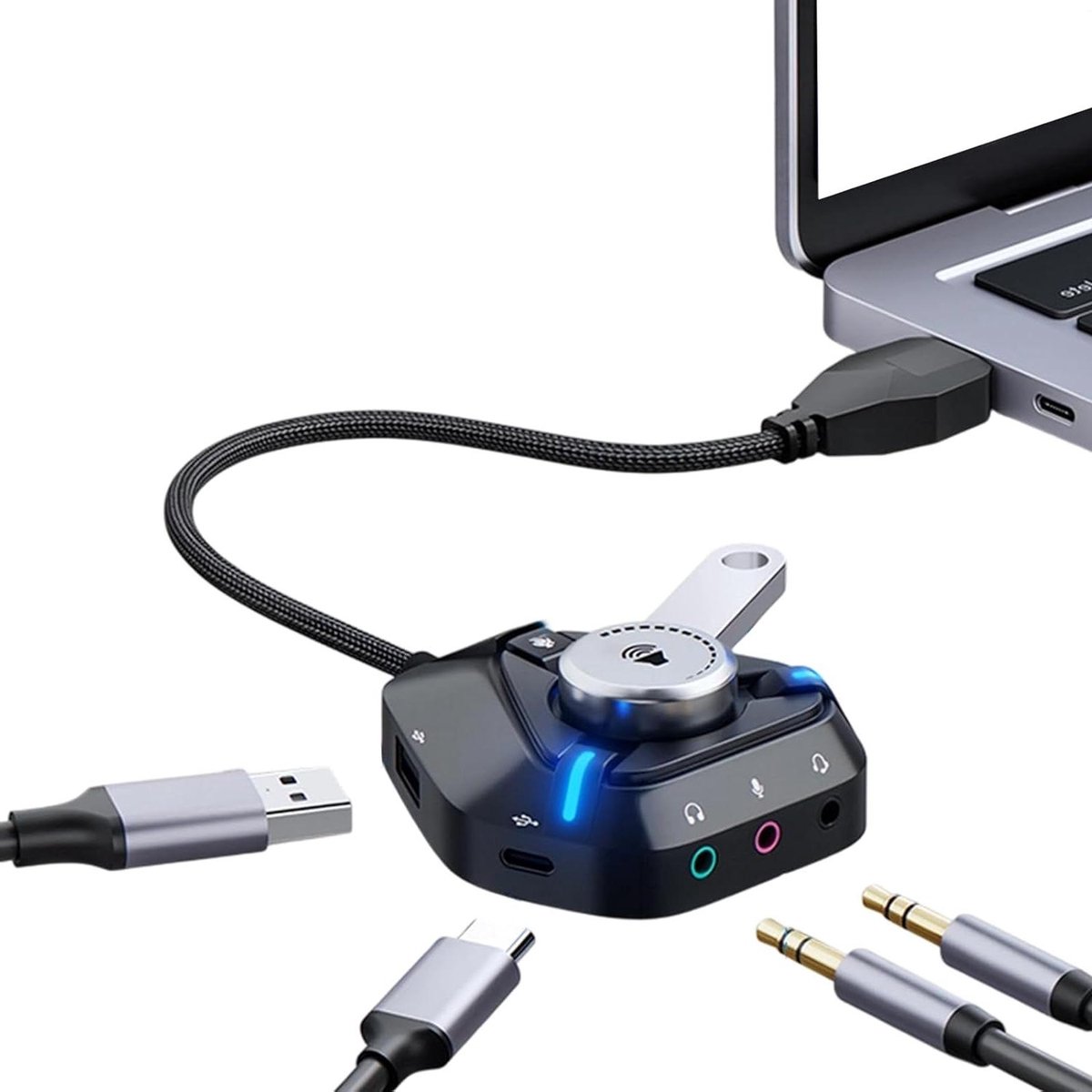 USB Audio Interface - Externe Geluidskaart - Muziek Opnemen - Direct Aansluiten - Compact Formaat - Zwart