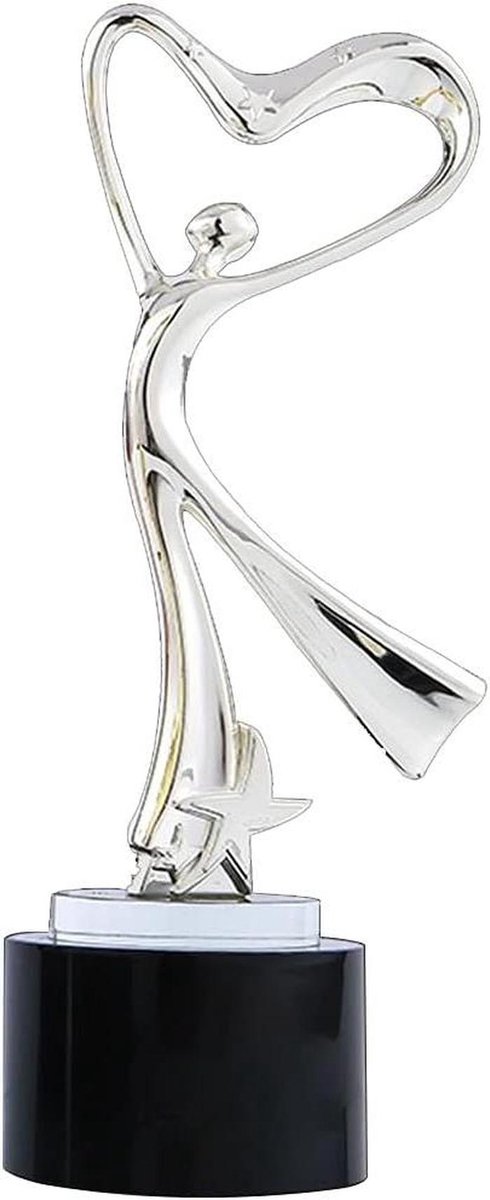 Metalen Trofee - Prijzenbeeldje - Evenementen Bekronen - Gratis Belettering - 8x8x27cm - Zilver