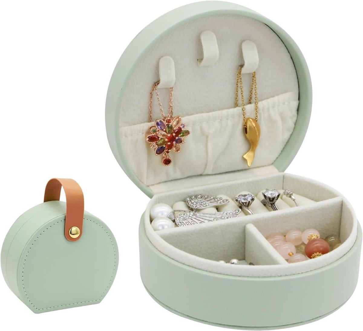 Elegante Sieradenbox voor Vrouwen, Compacte PU Leren Opbergdoos voor Ringen, Oorbellen en Armbanden - Perfect als Cadeau voor Vriendin, Echtgenote of Dochter