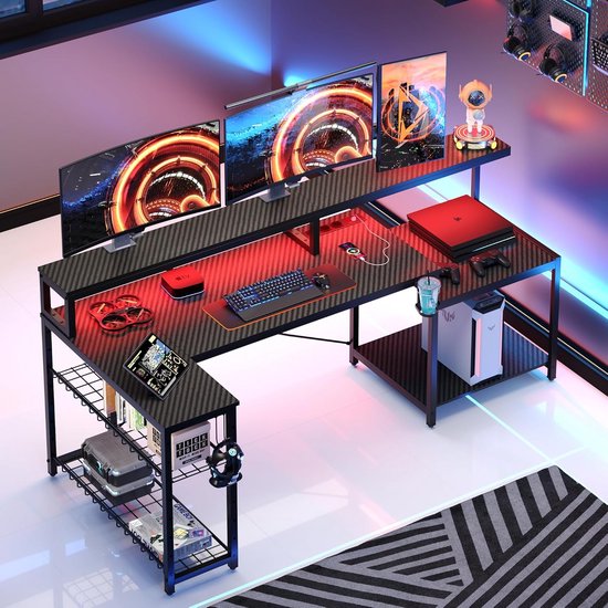Gaming Bureau met LED Verlichting - Computertafel - Computermeubel - Indeling — afbeelding 4