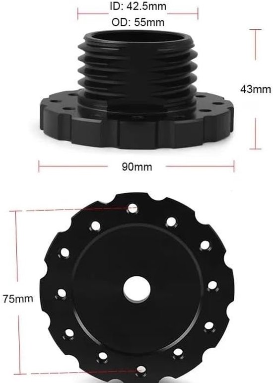 Stuurwielnaaf Adapter - Race Stuur Adapter - Sim Racing - Aluminium Constructie - 75MM - Zwart — afbeelding 4
