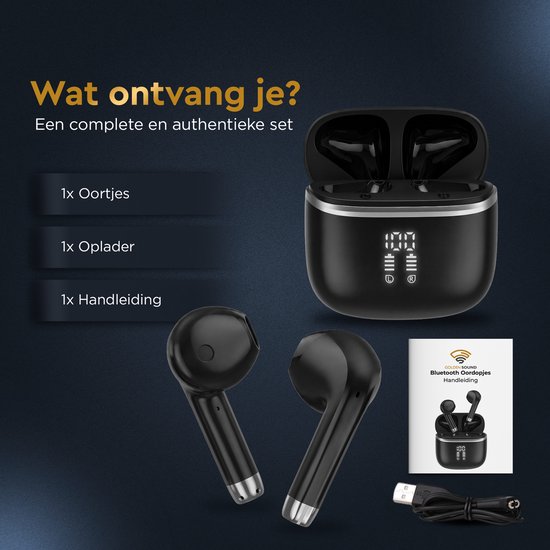 Golden Sound Oortjes draadloos - Draadloze oordopjes - Oortjes - Bluetooth oordopjes - 30 uur batterijduur - Sport oordopjes - Earpods - Led Display - Noise Cancelling - Zwart