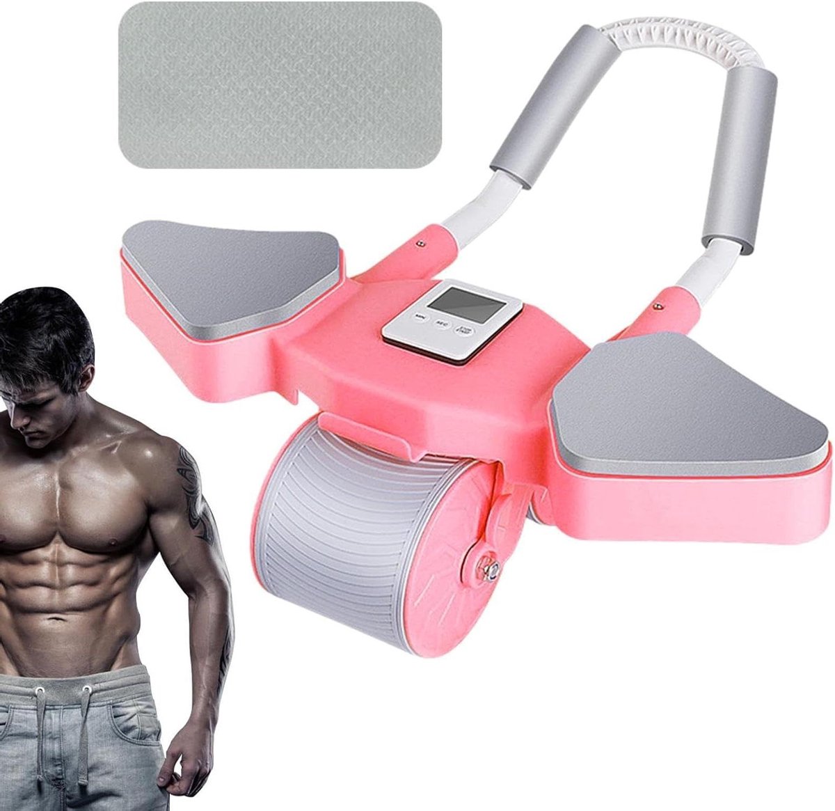Buikwiel met steun - Core trainer - Krachtige core training - Met elleboogsteun - 18x12x12 cm - Roze