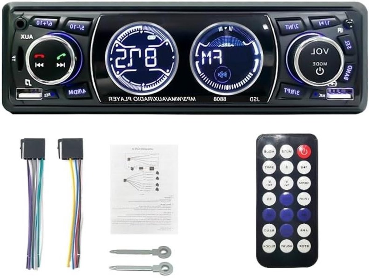 Autoradio Bluetooth - MP3 Speler - Muziek Afspelen - Dubbel LCD Scherm - 1 Din - Zwart