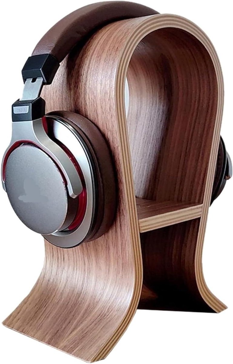 Hoofdtelefoonstandaard - Oortelefoon Plank - Bureau Organisatie - Walnoot Finish - 9.8 Inch Hoog - Bruin