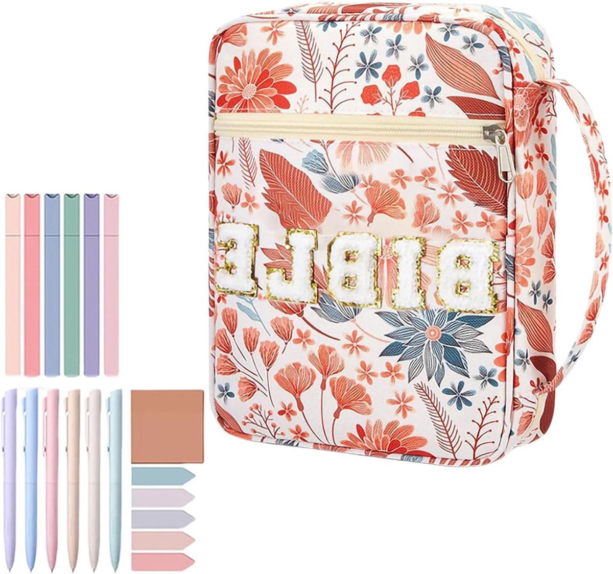 Bijbel Tas - Boek Hoes - Spullen Opbergen - Bloemenprint Design - 29x23x5.8 cm - Rood