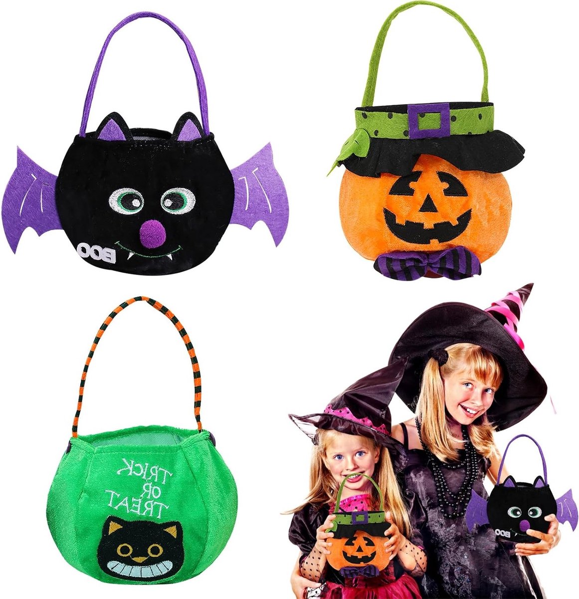 Halloween Tassen voor Kinderen - 3 Stuks Pompoentas, Trick or Treat Tassen en Cadeautassen voor Feestjes