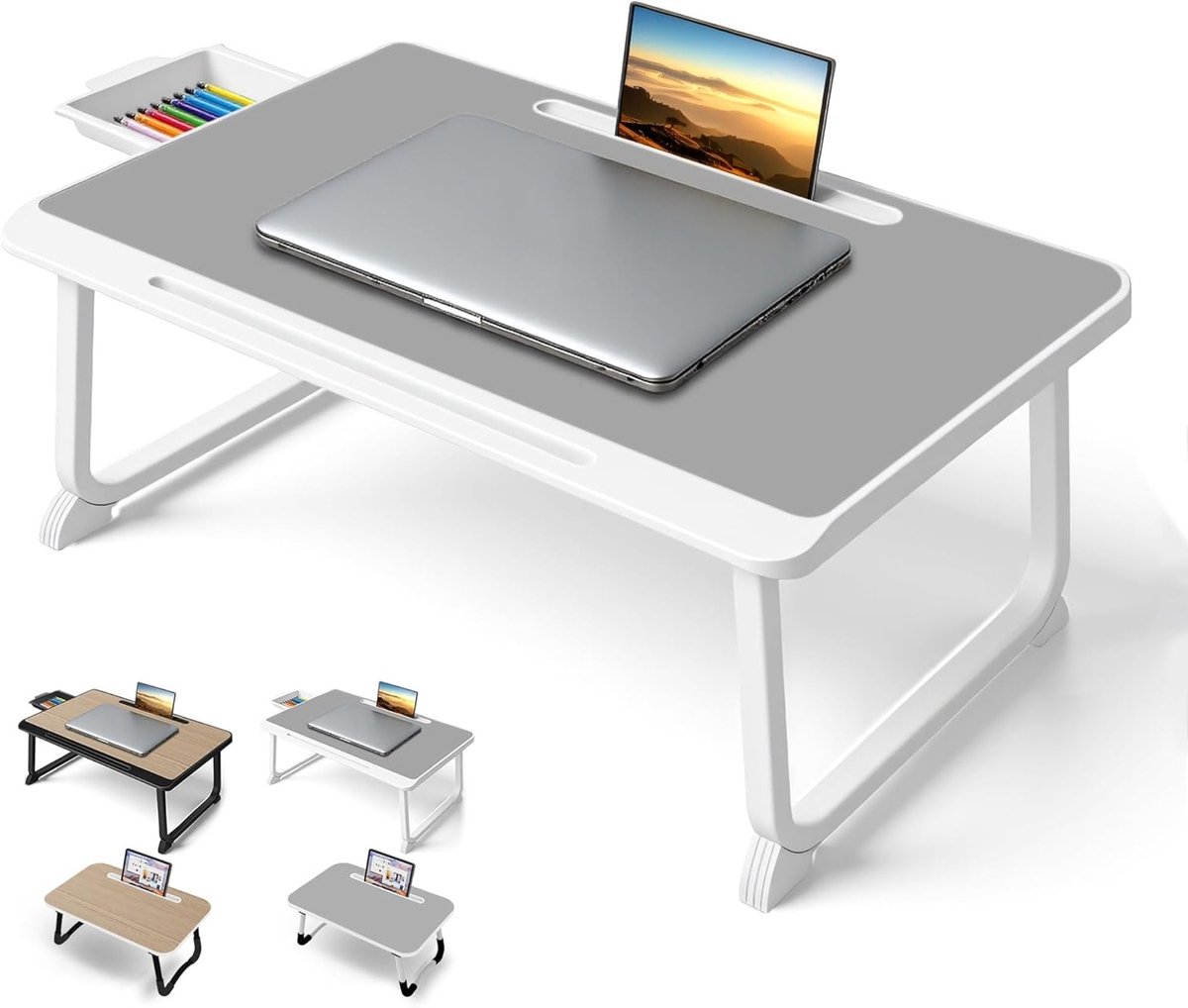 Multifunctionele Laptop Bedtafel - Ideaal voor Ontbijt, Studeren, Werken, Gaming en Lezen (60x40 Grijs)