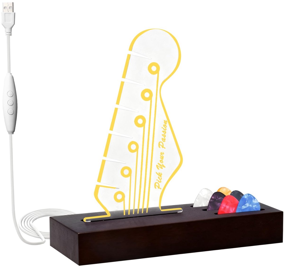 Dailygoods - LED Gitaar-Pick-Houder met Houten Basis