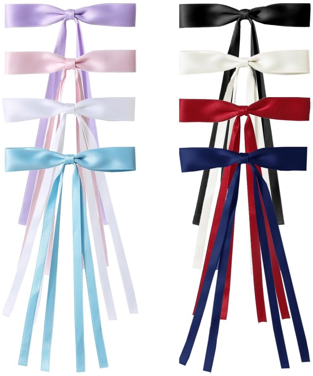 Dailygoods - Set van 8 Haarclips met Satijnen Strik en Kwastje